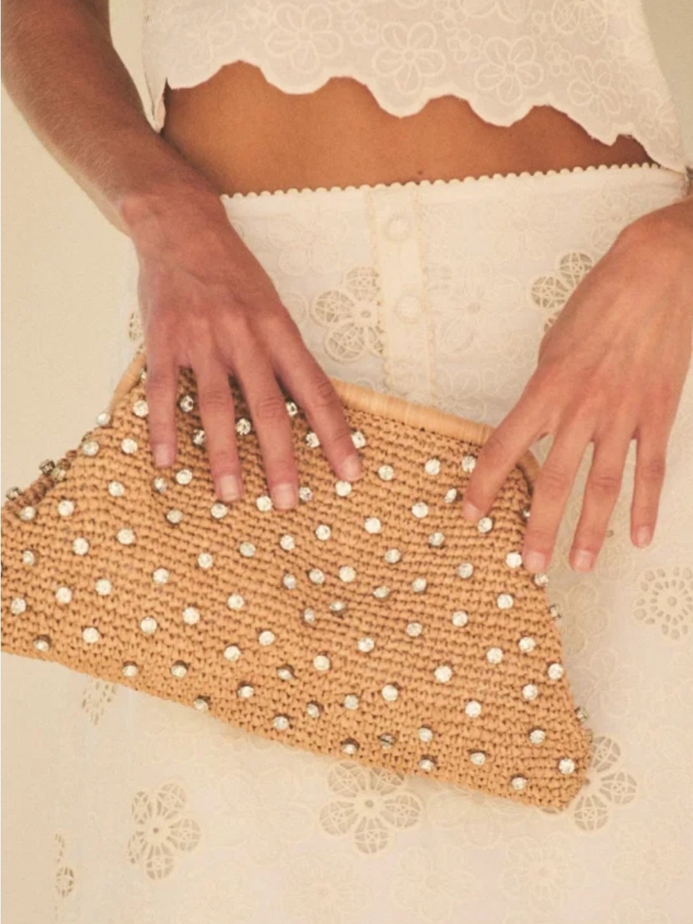 BTB Los Angeles, honey briar crystal clutch never worn NWOT